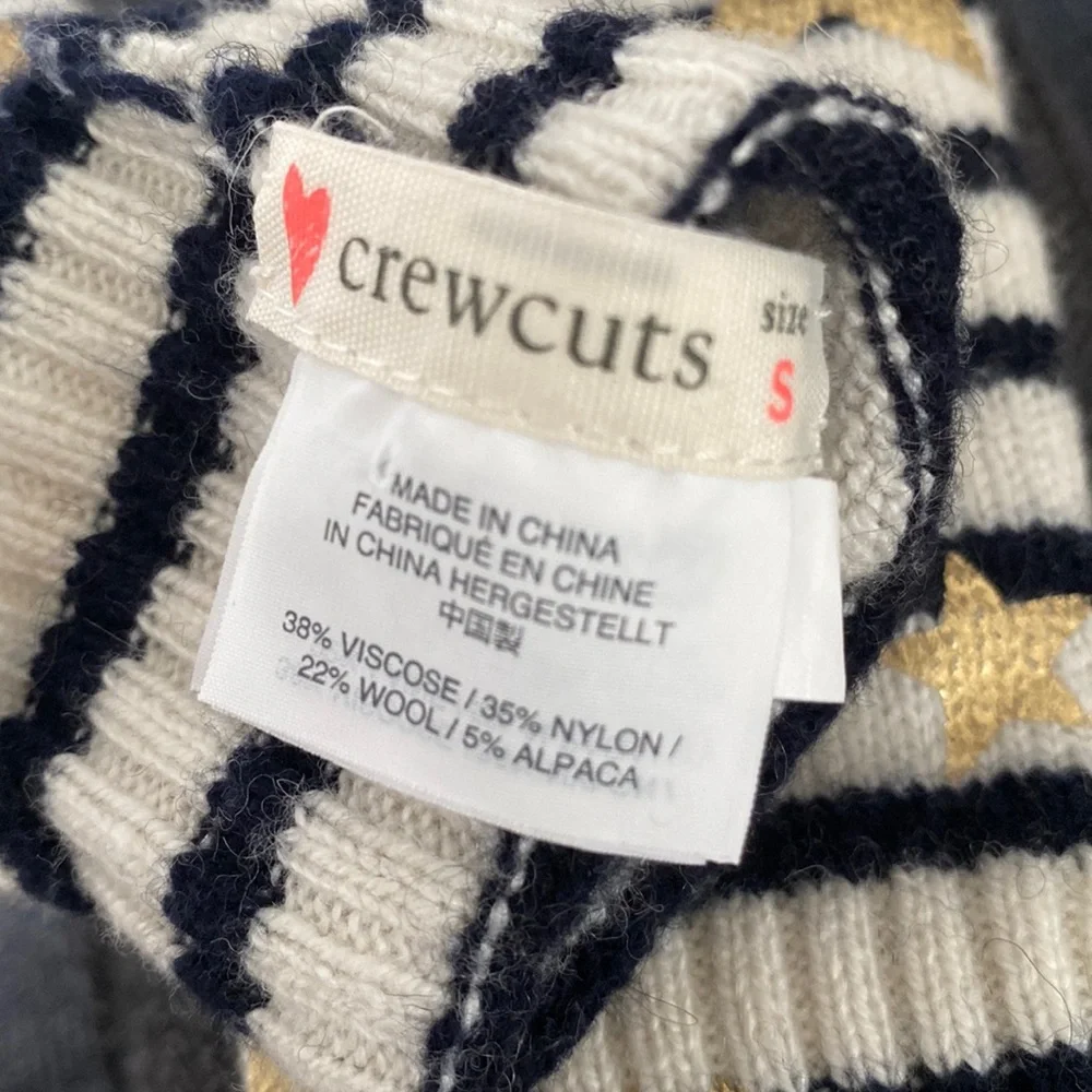 Crewcuts navy / Cream striped mittens with gold stars, Girls size S